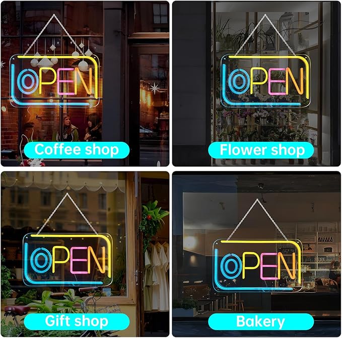 Open Signs for Business, Bright and Dimmable Neon Open Sign LED and USB Powered Light up Open Sign for Business Window Shop Store Restaurant Salon Bar Office Spa Hotel Wall Decor
