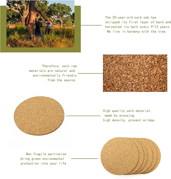 Cork Coasters for Drinks - 50 Pack 3.5" Round Natural Cork Pads, Laser Engravable & Non-Slip Drink Coasters Set for Coffee, Wine, Beer - Perfect Bar, Office, Wedding Gift - FP FAITHFUL PANDA