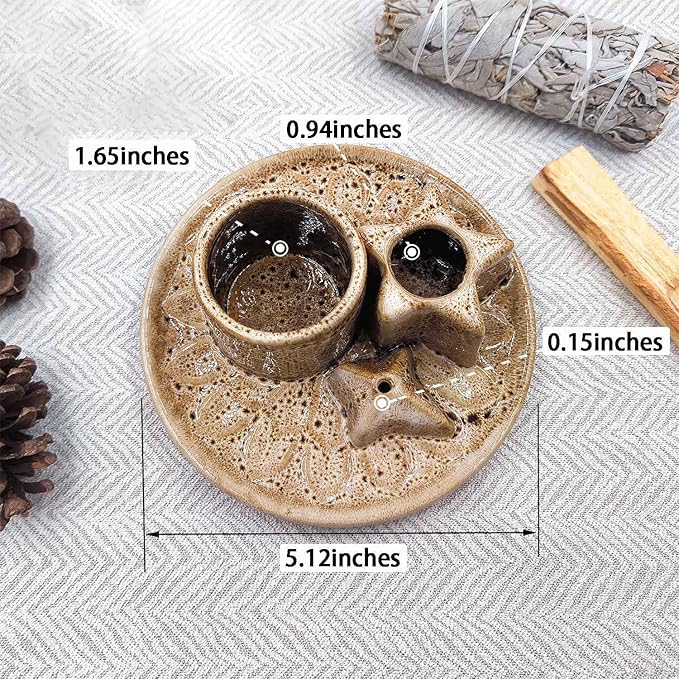 Sage and Palo Santo Holder,4 in 1 Incense Burner Holder for Sticks,Ceramic Sage Holder for Burning,Candle Holder,Ash Catcher Tray for Meditation Yoga,Speckled White