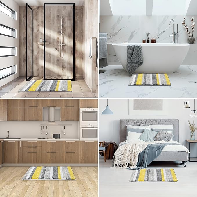 MIULEE Yellow Bathroom Rug, 24 x 36 Inches Bath Mat with Thick Absorbent Microfiber and Non Slip Back for Bathroom Floor Tub Shower, Machine Washble