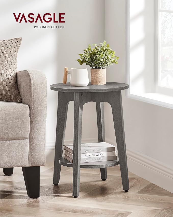 VASAGLE Side Table, Small Round End Table with Lower Shelf, Nightstand for Small Spaces, Living Room, Bedroom, Smoky Gray ULET283T68