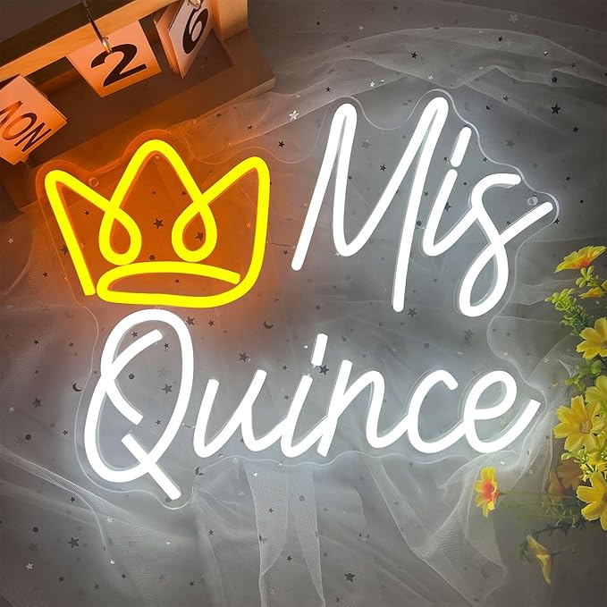 Mis Quince Neon Sign, LED Mis Quinceanera Neon Sign with Crown, Dimmable Mis Xv Neon Sign Light, Mis 15 Años Letrero Quinceanera Decorations for 15th Birthday Party Girl Kid Christmas Wall Decor