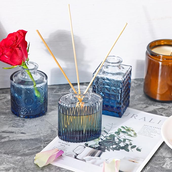 Fixwal 36 Blue Bud Vases Glass Bud Vase Set, Small Vases for Flowers, Bud Vases for Centerpieces Mini Flower Vases in Bulk for Rustic Wedding Decorations Vintage Look Home Table Decor (Blue)
