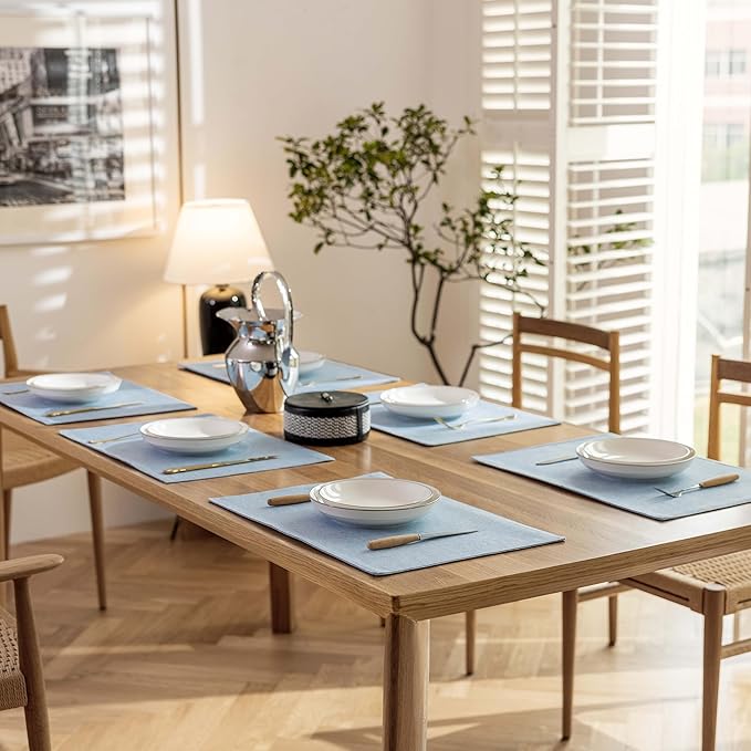 Demetex Blue Placemats Set of 4 Heat Resistant Place Mats Linen Cloth Placemat Dining Table Mats for Kitchen Plate Tables, Blue