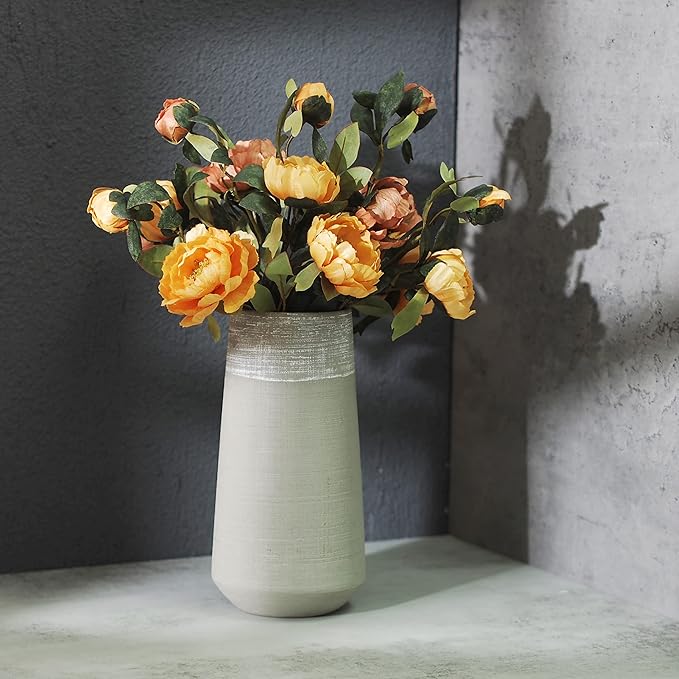 Hosley Set of 2 Ceramic Vases 10-Inch High Grey Mixed Color Modern Home Decor Accent for Stylish Interior Design and Floral Arrangements