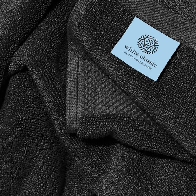 White Classic Luxury Bath Towels Set of 4 Large - 700 GSM Cotton Ultra Soft Bath Towels 27x54 | Highly Absorbent and Quick Dry | Hotel Towels for Bathroom Luxury, Plush Shower Towels, Black