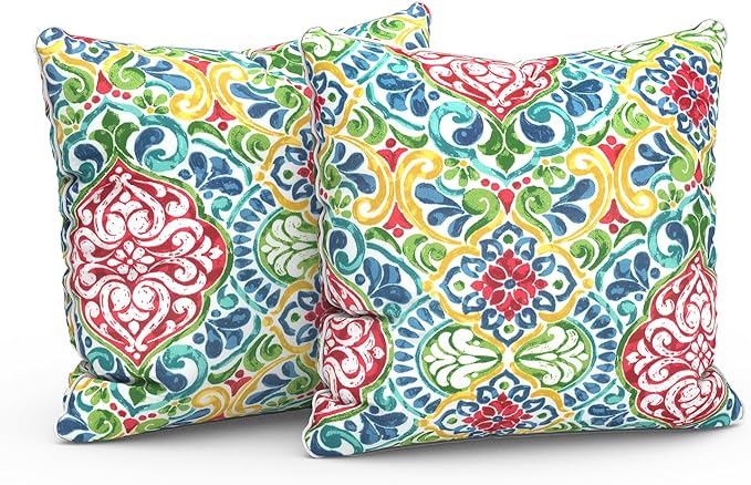 LVTXIII Outdoor Throw Pillow Covers Set of 2, Patio Waterproof Pillow Cases Fade Resistant Accent Pillow Covers for Home and Garden Furniture Decoration, 16x16, Damask Red