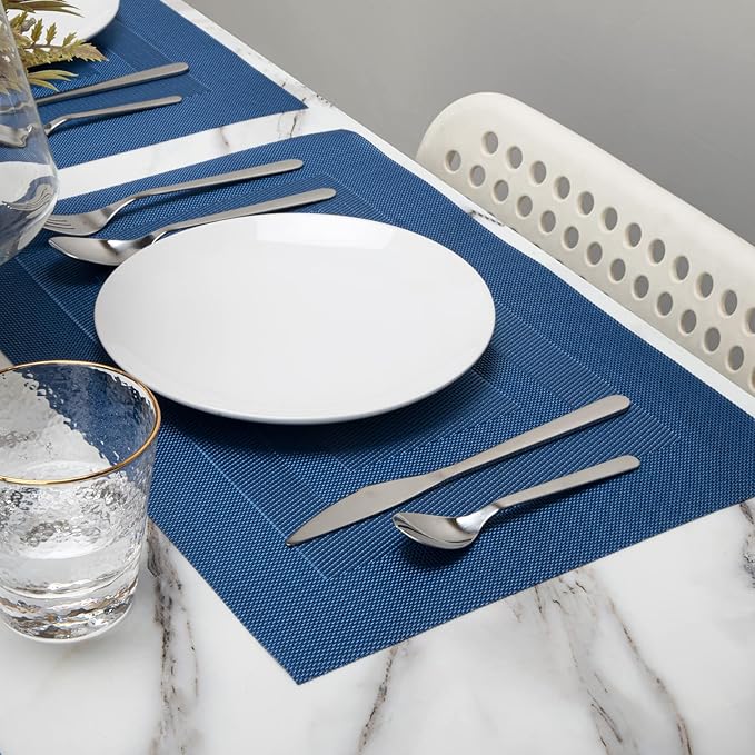 Winknowl Placemats, Set of 4 Heat Resistant Stain Resistant Woven Vinyl Insulation Place mats, Durable Washable Elegant Table Mats for Dining (Navy Blue)
