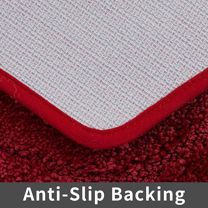 COSY HOMEER Extra Thick Bath Rugs Sets for Bathroom - Anti-Slip Bath Linen Sets Mats Soft Plush Shaggy 100% Strong Polyester Bedroom Water Absorbent(Red,20x32+24x48 -Inches)
