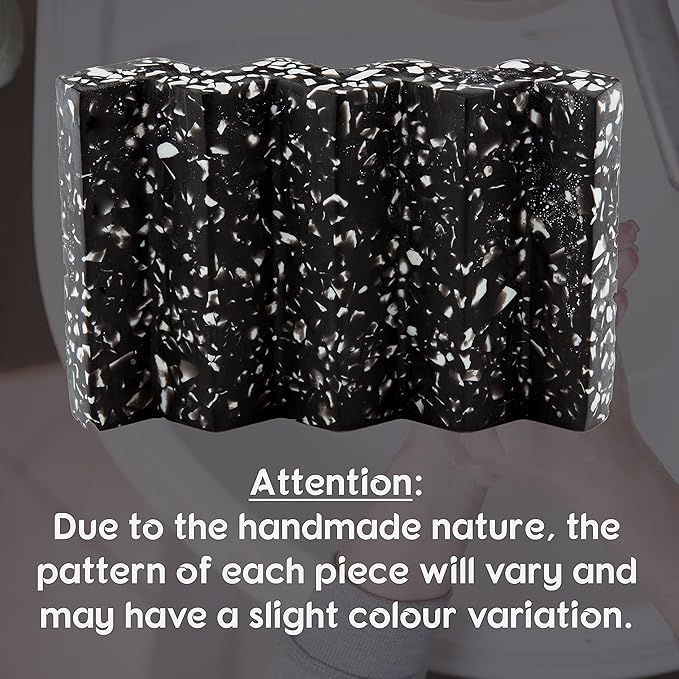 Zig Zag Jesmonite Terrazzo Stone Soap Dish for Bathroom Sink - Concrete Soap Saver for Bar Soap Holder for Shower - Sponge Holder - Self Draining Soap Dish Holder - Kitchen Soap Tray (Black)