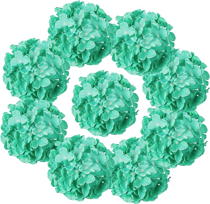 Flojery Tiffany Silk Hydrangea Heads Artificial Flowers Heads with Stems for Home Wedding Decor,Pack of 10 (Tiffany)