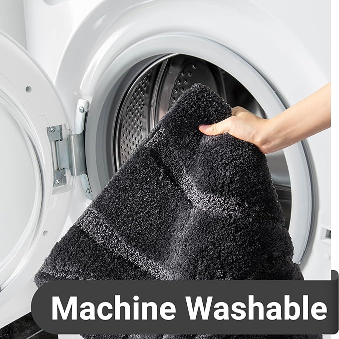 DEXDE Bathroom Rugs Mat 20x32, Soft Plush Shaggy Microfiber Bath Rug Non Slip Bath Mats for Bathroom Floor, Machine Washable Absorbent Carpet for Shower Tub, Black