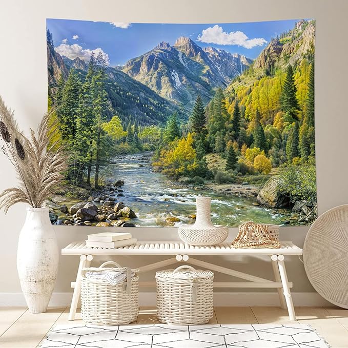 Kanuyee Mountain Tapestry Nature Landscape Wall Tapestry for Bedroom Mountain River tapestries Aesthetic Living Room Decor Nature 60×80 Inches