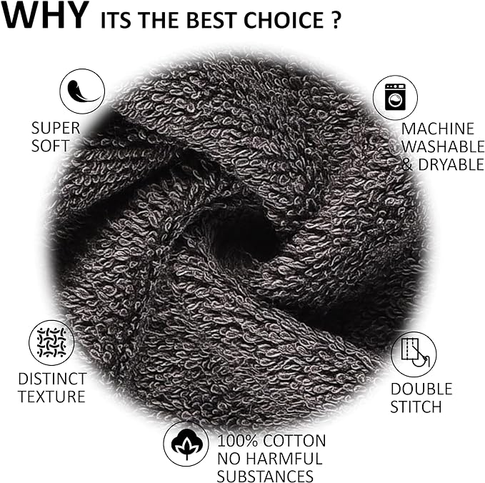 Quick-Dry, Soft & High Absorbent Bath Towels Cotton Turkish Bath Towel Set of 6 | Daily Use 100% Cotton Towels for Bathroom, Gym & More | Bathroom Towels Set (6 Pcs, Grey)
