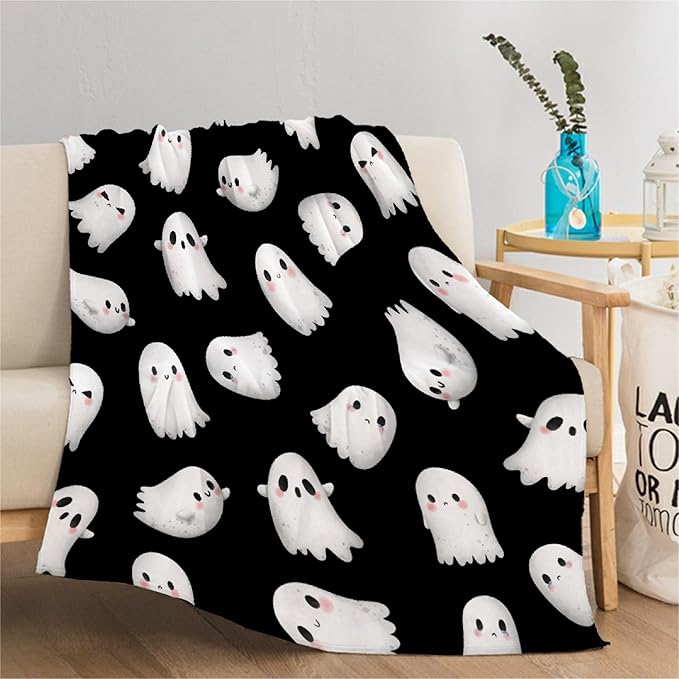 Cute Ghost Blanket for Boys Girls - Halloween Decor for Couch/Bed/Living Room - Ultra Soft Blanket Home Decor for All Seasons - 90"x120"-Familys/King Size