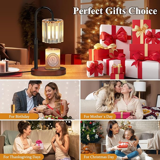 Lukasa Candle Warmer Lamp, with Timer Dimmer Adjustable Height, Birthday Gifts for Women, Mothers Day Gifts for Mom, House Warming Gift New Home, Wax Melt Warmer for Scented Jar Candles, with 2 Bulbs