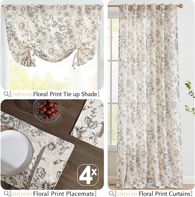 JINCHAN Floral Placemats Set of 4 Farmhouse Fall Autumn Linen Placemats Cloth Table Mats Holiday Seasonal Rustic for Kitchen Dining Table Decor Heat Resistant Washable Tablemats 13x19 Inch Black