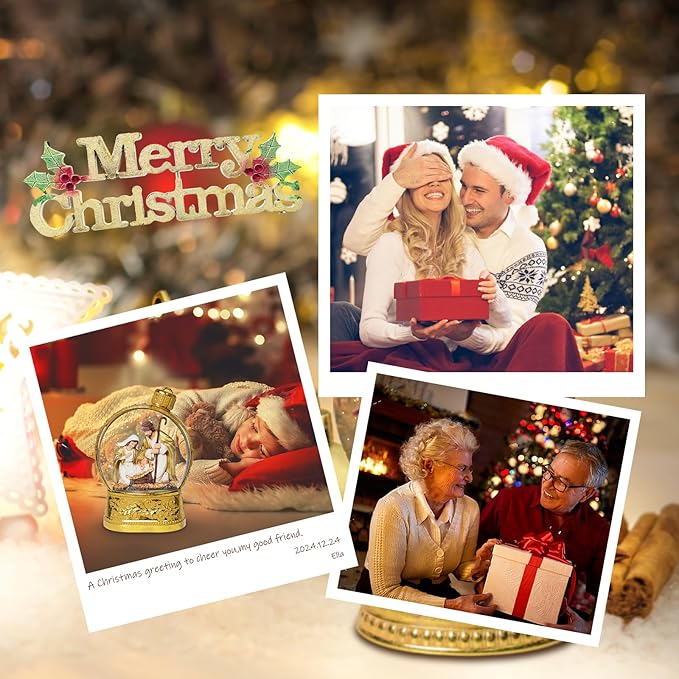 Christmas Snow Globes, 6.7" Nativity Glitter Water Lantern with Song, 6H Timer Battery & USB Powered Music Box for Christmas Decorations Indoor