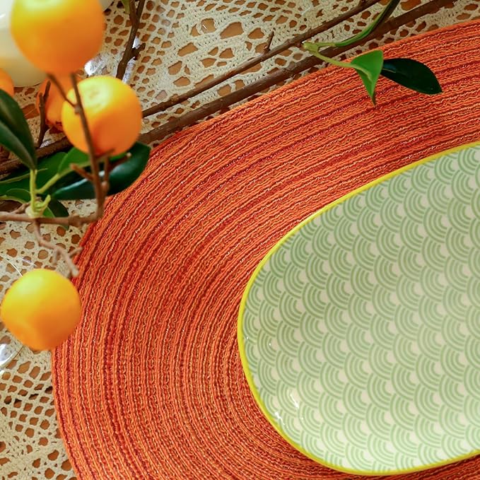 Noctiflorous Oval Braided Placemats Set of 6 Woven 12x18 Inch Non Slip Washable Heat Resistant Place Mats Tablemats for Dining Kitchen Party Daily Table Decor Dinner Mats (Fall Orange, 6)
