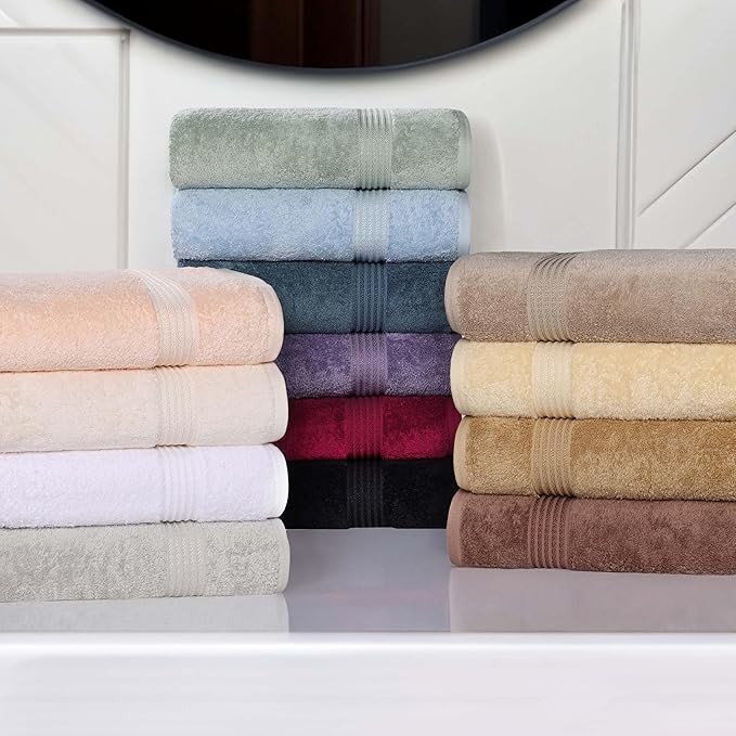 Superior Egyptian Cotton 8-Piece Towel Set, Assorted Towels for Home Bathroom, Guest Bath Decor Essentials, Includes 2 Bath, 4 Hand, 2 Face Towels/Washcloths, Quick Dry, Absorbent, Burgundy