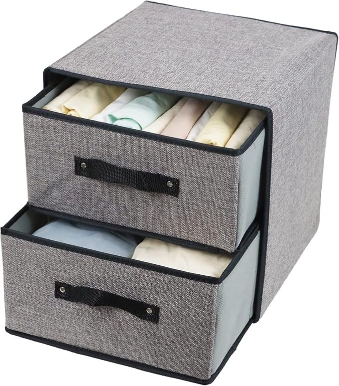 Linen Closet Organizer and Storage, Fabric Storage Drawer Organizer with 2 Drawers for Underwear, Sock, Bra, Small Items, 121212 INCH (Gray)