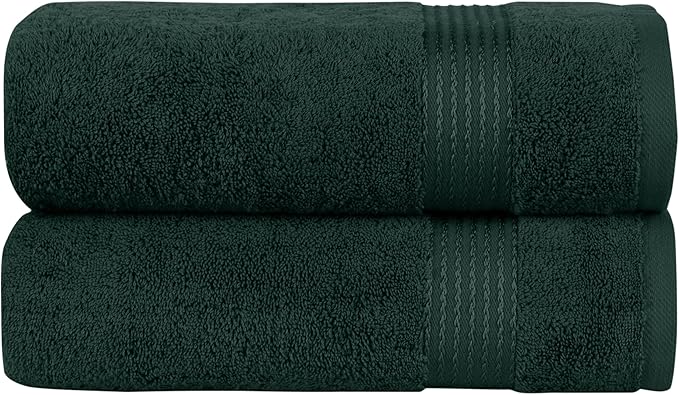 Elegant Comfort Premium Turkish Cotton 2 Pack Bath Towel Set - 27 x 54 inch, Luxurious Hotel Spa Quality 100% Turkish Cotton 2PC Bath Towel Set - Highly Absorbent - Soft Bathroom Towels, Hunter Green
