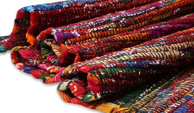 Rug Area Rugs Cotton 3x5 Ft Multicolour Chindi for Livingroom Bedroom Washable RagRug Reversible Farmhouse Kitchen RunnerRug Recycled RunnerRug for Hallway, Entryway 36x60 Inch