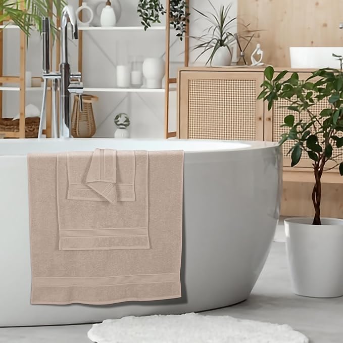 Elvana Home Ultra Soft 6 Pack Cotton Towel Set, Contains 2 Bath Towels 28x55 inch, 2 Hand Towels 16x24 inch & 2 Wash Coths 12x12 inch, Ideal Everyday use, Compact & Lightweight - Tan