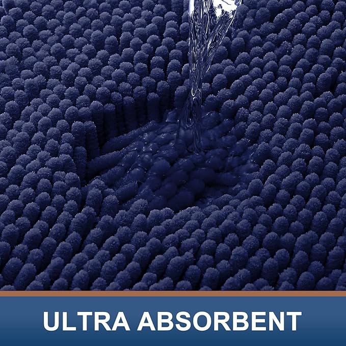 Smiry Luxury Chenille Bathroom Rugs 47x20, Extra Soft and Absorbent Shaggy Bath Mat, Machine Washable, Non-Slip Plush Carpet Runner for Tub, Shower, and Floor, Home Decor Accessories, Navy Blue