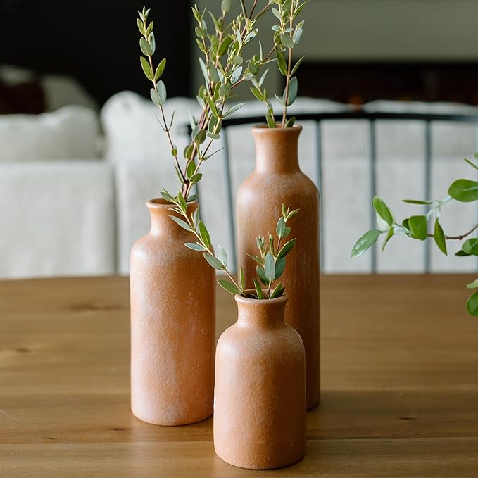 Sullivans Terracota Matte Ceramic Vase Set, Vases for Modern Home Decor, Kitchen, Bedroom, Office, Living Room, Bathroom, Shelf Centerpiece Table Decorations