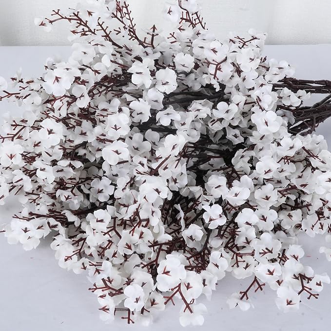 AILANDA 12PCS Artificial Flowers Baby Breath White Fake Gypsophila Bouquets Real Touch Christmas Greenery Real Touch Silk Floral Arrangemen for Winter Home Decor DIY Wedding Party Table Centerpieces