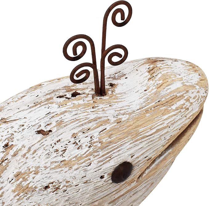 E-view Wood Whale Statue Wooden Nautical Decor for Home - Antique Fish Figures Decoration Animal Statues Beach Themed Wall Art (Whale Figurine)