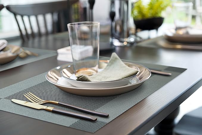 More Décor Dining Table Placemats, Washable Heat-Resistant PVC Vinyl Table Mats for Dining Room and Kitchen, Anti-Slip - Set of 4 - Grey