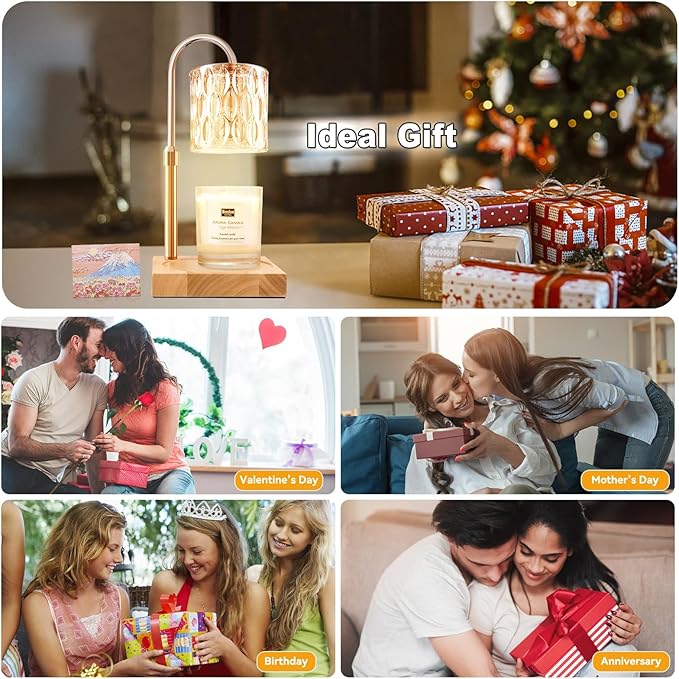Candle Warmer Lamp with 3 Bulbs, Adjustable Height Dimmable Candle Warmer with Timer, Compatible with Large Jar Candles, Candle Lamp with Charming Gift Box Ribbon for Her/Him(2 Pack)