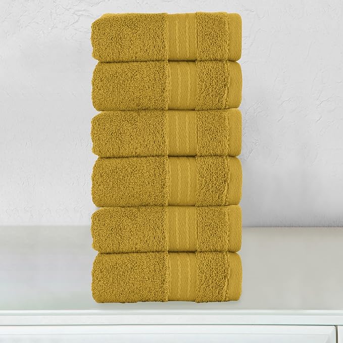 Elegant Comfort Premium Turkish Cotton 6 Pack Washcloths Set - 13 x 13 inch, Luxurious Hotel Spa Quality 100% Turkish Cotton 6PC Washcloth Set - Highly Absorbent - Soft Bathroom Towels, Gold