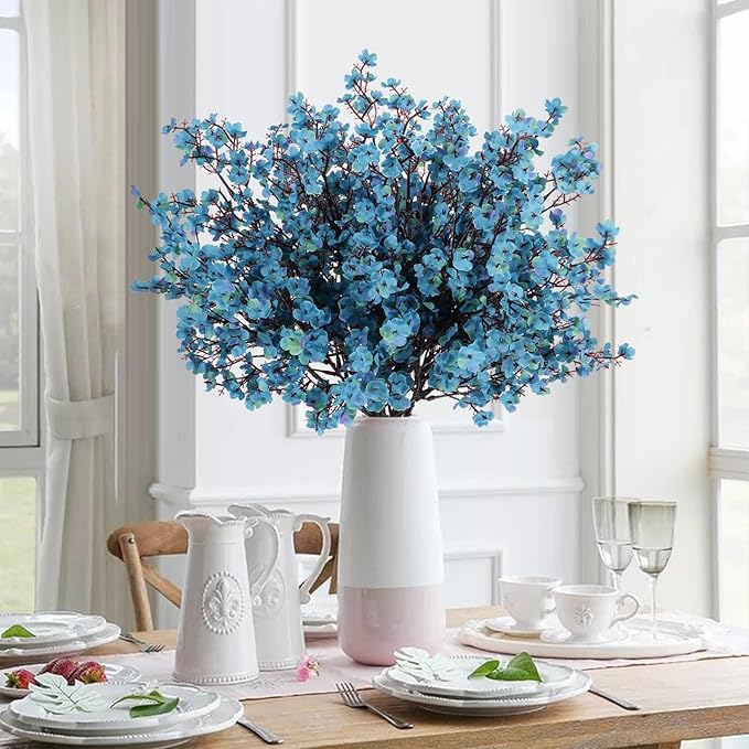 AILANDA 12Pcs Fall Babys Breath Artificial Flowers Faux Gypsophila Bouquet Real Touch European Fake Silk Flowers for Home Wedding Bouquets Floral Arrangement Party Vase Autumn Table Decor (Fall Blue)
