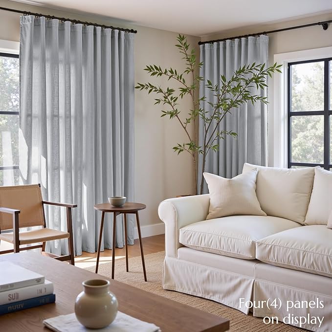 jinchan Grey Linen Blend Curtains 96 inch Length 2 Panels for Bedroom Living Room, Floor to Ceiling 50 inch Wide Farmhouse Drapes with Rod Pocket Back Tab(50W x 96L, Grey)