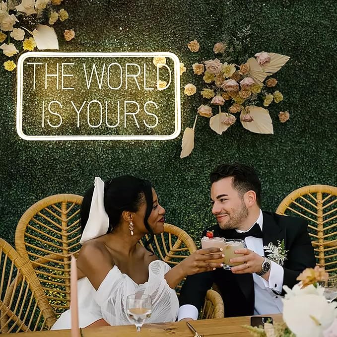 The World is Yours Neon Signs for Wall Decor 3D Carving Design Neon Sign for Bedroom. Warm White LED Neon Signs for Room, Bar, Office, Birthday Party Wedding