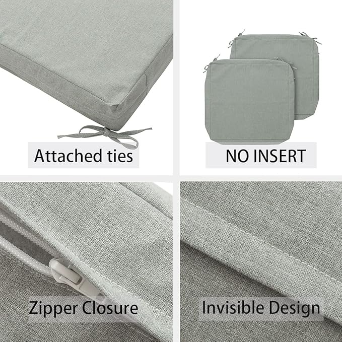 FUNHOME Outdoor Cushion Covers 24 x 24 x 4 inch,Set of 2,Replacement Square Seat Cushion Cover for Patio Furniture Chair,Water Resistant,Fade-Resistant Slipcover Only,No Insert(Light Gray)