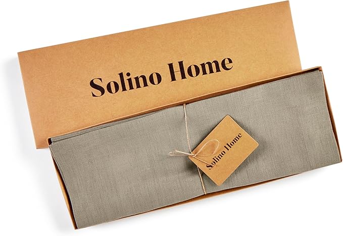 Solino Home Linen Placemats Set of 4 - Vintage Khaki Placemats 14 x 19 Inch - 100% Pure Linen Table Place Mats for Summer - Fete