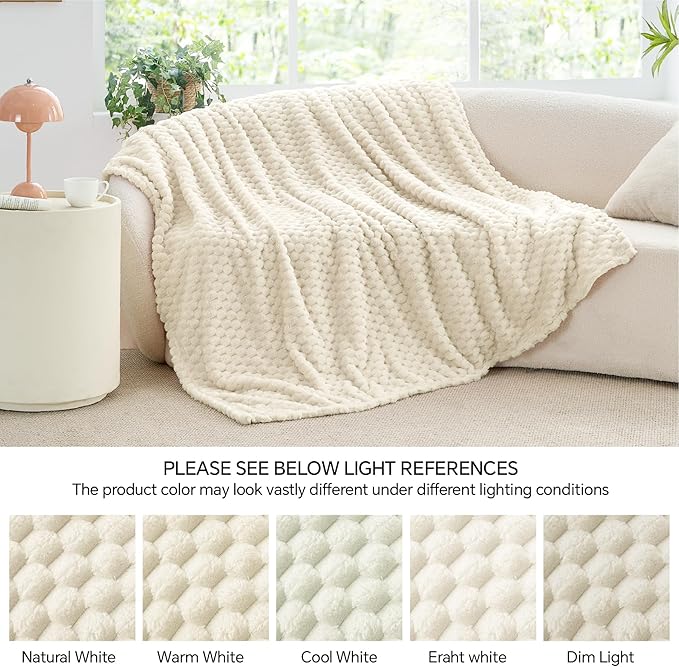 BEDELITE Fleece Blanket - 3D Jacquard Decorative Cream Throw Blankets for Couch & Bed, Soft and Cozy Warm Plush Fluffy Blanket All Seasons Suitable, 50x60Inches