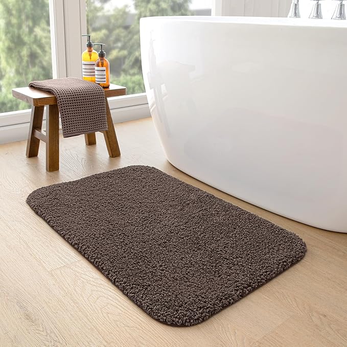DEXI Bathroom Rug Mat 43x24, Extra Soft and Absorbent Bath Rugs, Washable Non-Slip Thick Carpet Mat for Shower Floor, Tub, Brown