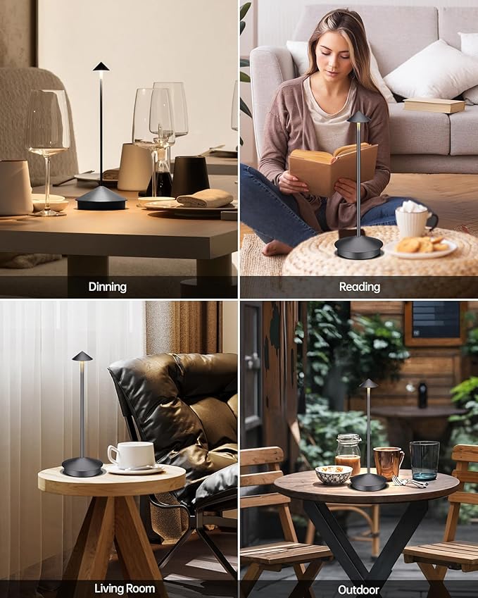 Portable Cordless Table Lamp Modern Led Desk Lamp Rechargeable 2 Pack, 6000mAh Battery Table Light for Dinning Patio Bedroom Camping Coffee shop Restaurant, IP54 Waterproof, Dimmable 3 Light Color