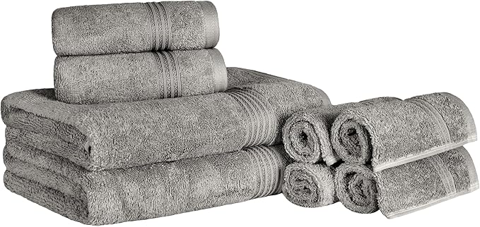 Superior Egyptian Cotton 8-Piece Towel Set, Assorted Towels for Home Bathroom, Master, Guest Bath, Decor Essentials, Includes 2 Bath, 2 Hand, 4 Face Towels/Washcloths, Quick Dry, Absorbent, Charcoal