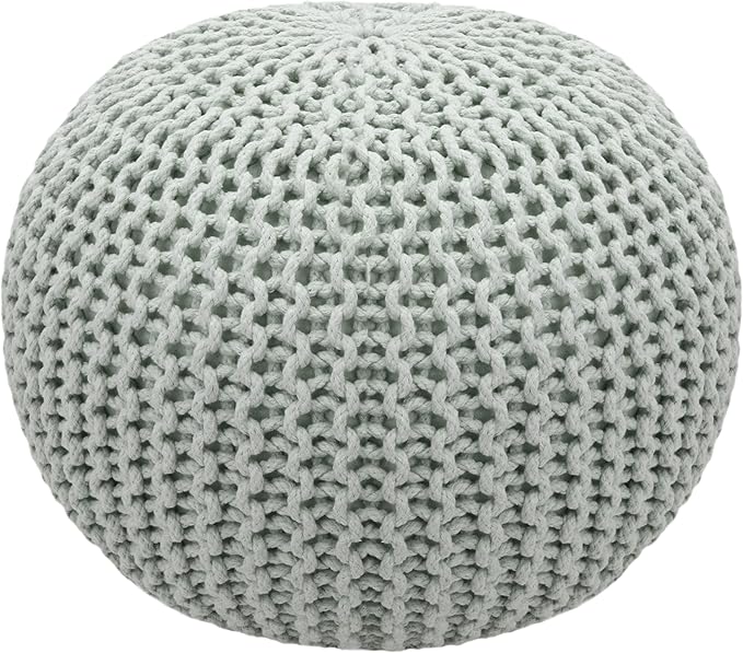 COTTON CRAFT Round Pouf Ottoman - Knitted Cotton Braid Cord Cable Dori Floor Pouf Foot Stool Accent Furniture Chair Seat Bean Bag - Living Room Bedroom Kids Room Nursery Dorm - 20 x 14- Ash Grey