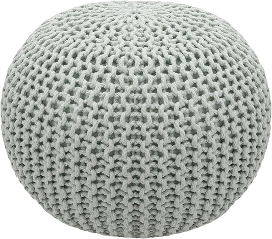 COTTON CRAFT Round Pouf Ottoman - Knitted Cotton Braid Cord Cable Dori Floor Pouf Foot Stool Accent Furniture Chair Seat Bean Bag - Living Room Bedroom Kids Room Nursery Dorm - 20 x 14- Ash Grey