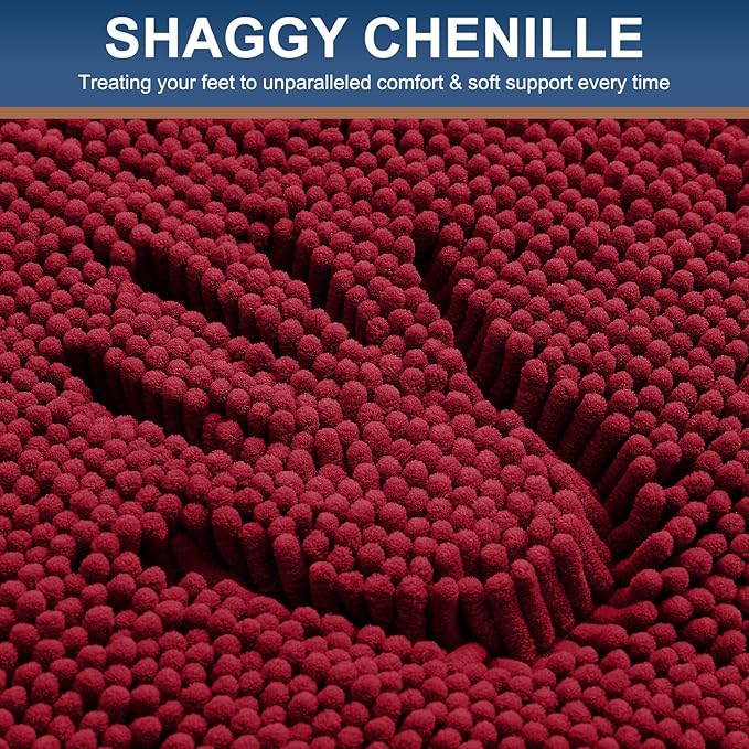 Smiry Luxury Chenille Bathroom Rugs 47x17, Extra Soft and Absorbent Shaggy Bath Mat, Machine Washable, Non-Slip Plush Carpet Runner for Tub, Shower, and Floor, Home Decor Accessories, Red