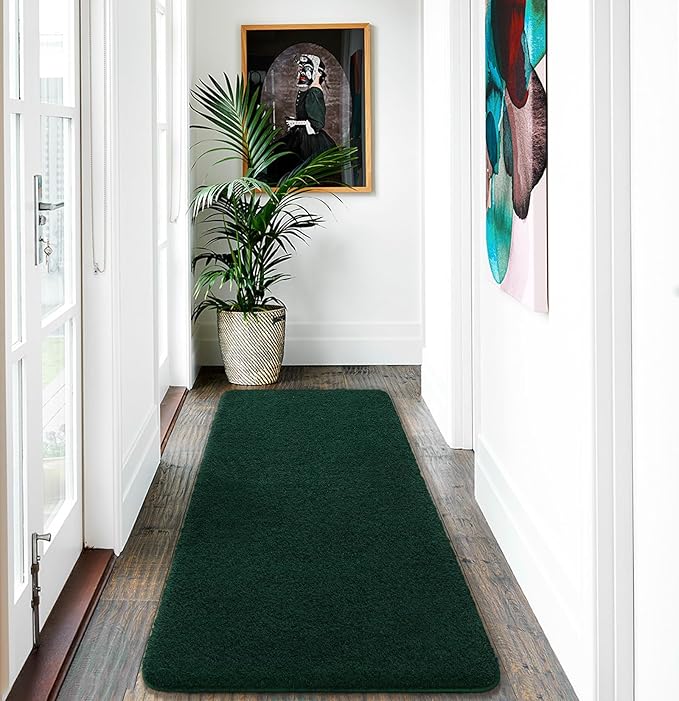 AROGAN Luxury Long Bathroom Runner Rug, 24x72 Inch Thick Soft and Absorbent Non Slip Bath Mat, Rubber Backing Quick Dry Rugs Carpets, Machine Washable Plush Mats for Shower Floor, Deep Green