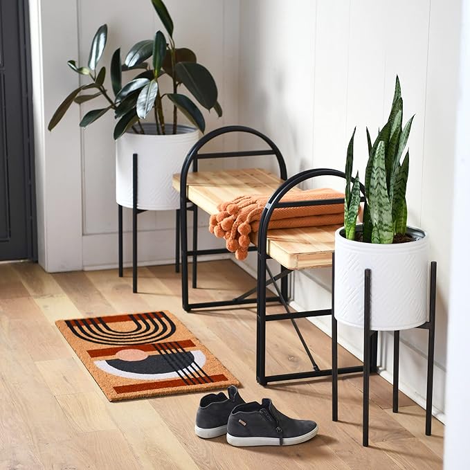 Main + Mesa Modern Boho Embossed Metal Planters with Stands, White and Black, Set of 2 Sizes