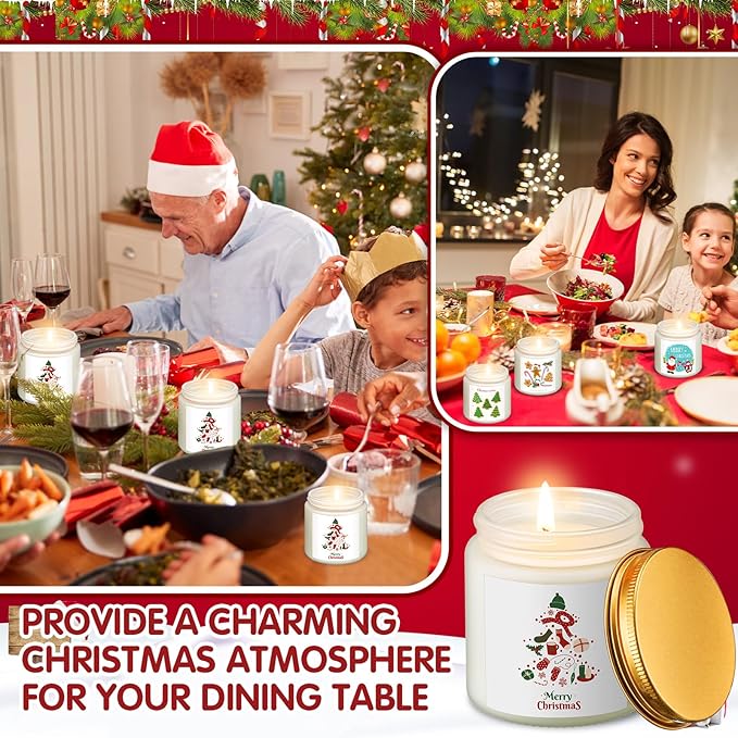 MTLEE 24 Pack Christmas Scented Candles Bulk 7 oz Jar Candles Aromatherapy Long Lasting Candles for Gifts Holiday Meditation Relaxing Spa Home Yoga, 6 Fragrance (Cute,Fresh Scent)